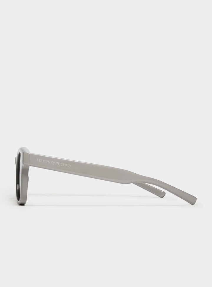 Side portrait of the trendy design of Daydream's Bubblegum in grey square Sunglasses by Mercury Retrograde
