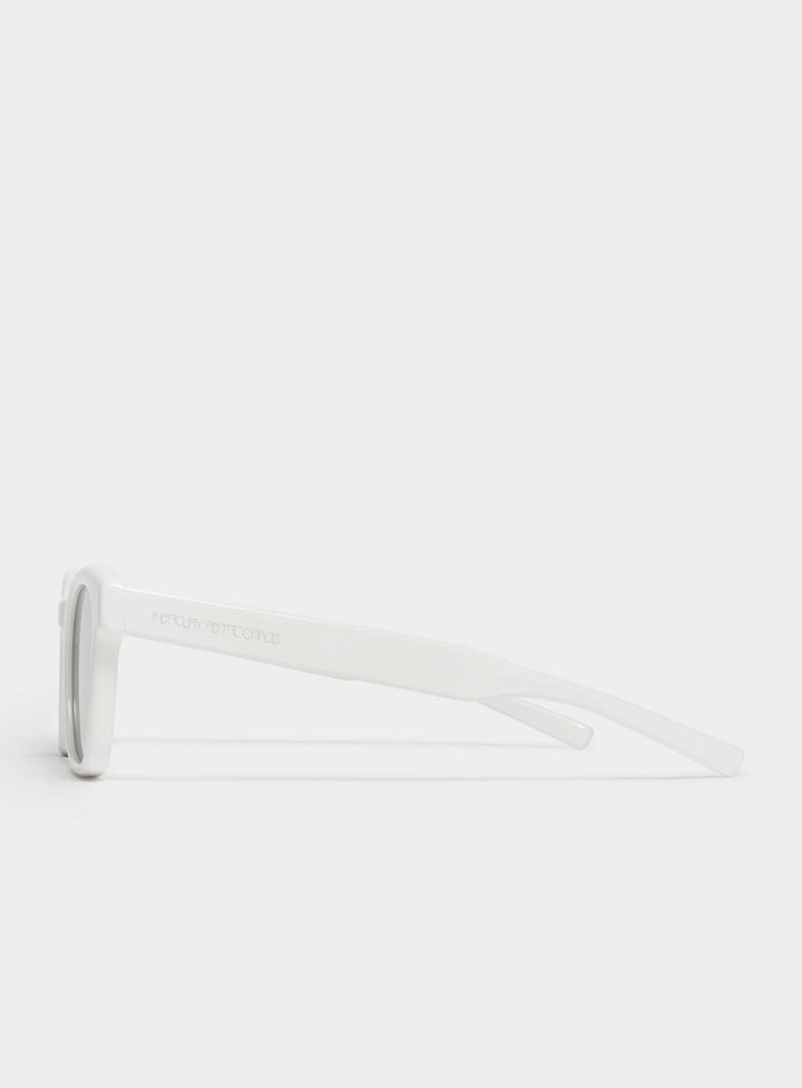 Side profile of  stylish Bubblegum in white square Sunglasses from Mercury Retrograde Daydream Collection 