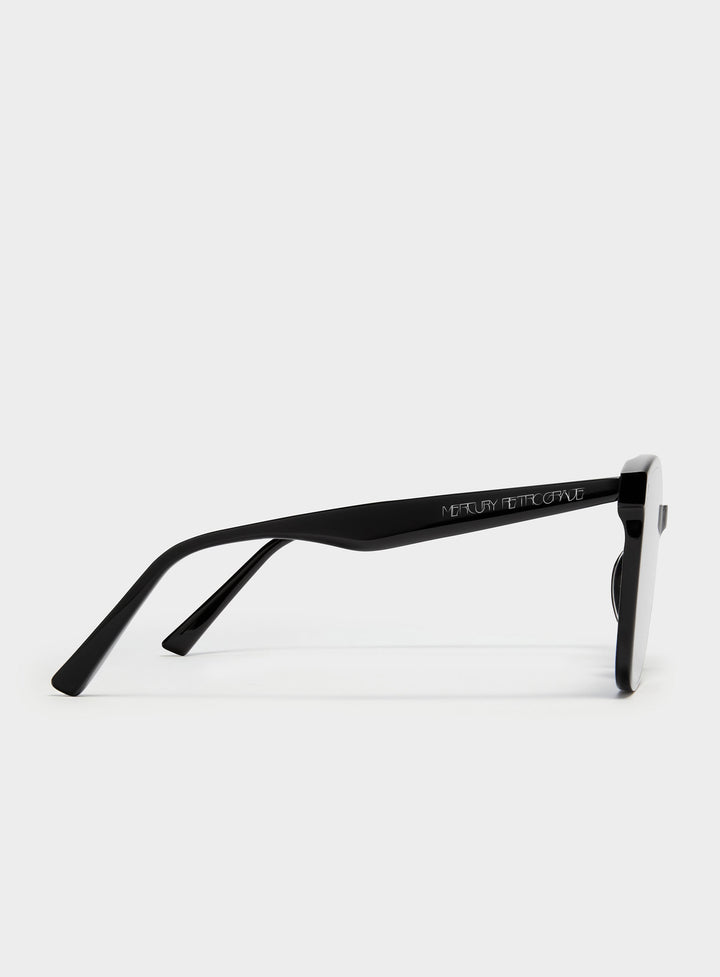 Side profile of stylish Manta in black square Sunglasses from Mercury Retrograde Burr Puzzle Collection 