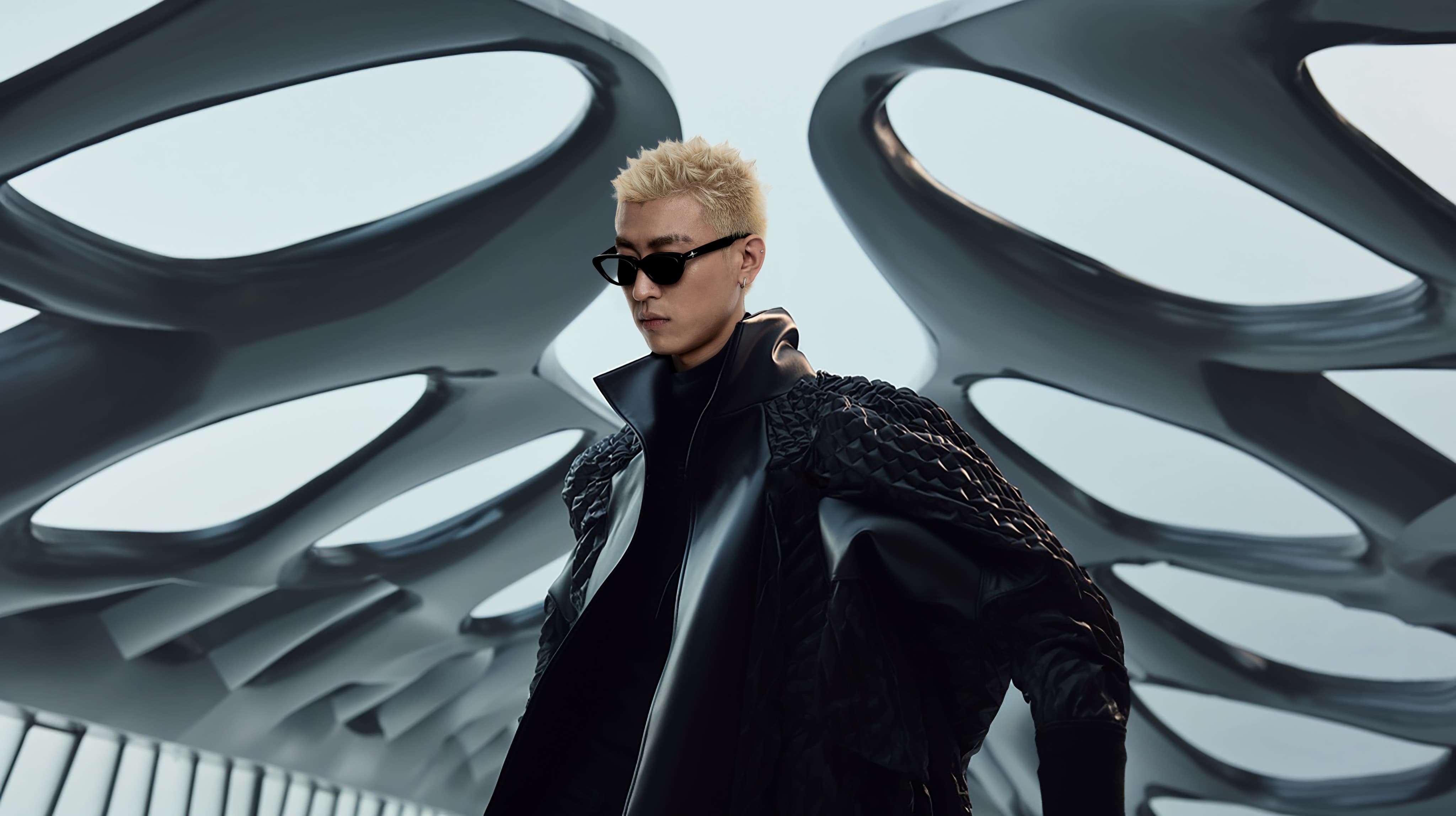 Model showcasing side view of Cygnus Korean Fashion Sunglasses from Mercury Retrograde's Glaxy Collection