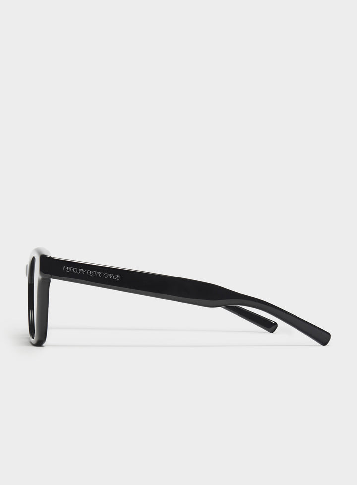 Side profile of stylish Bubblegum in black square Sunglasses from Mercury Retrograde