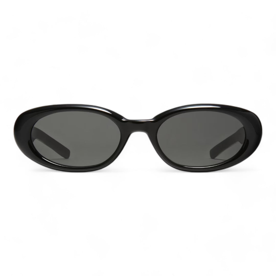 Front of Crux sunglasses by Mercury Retrograde with oval Fram, grey  lense