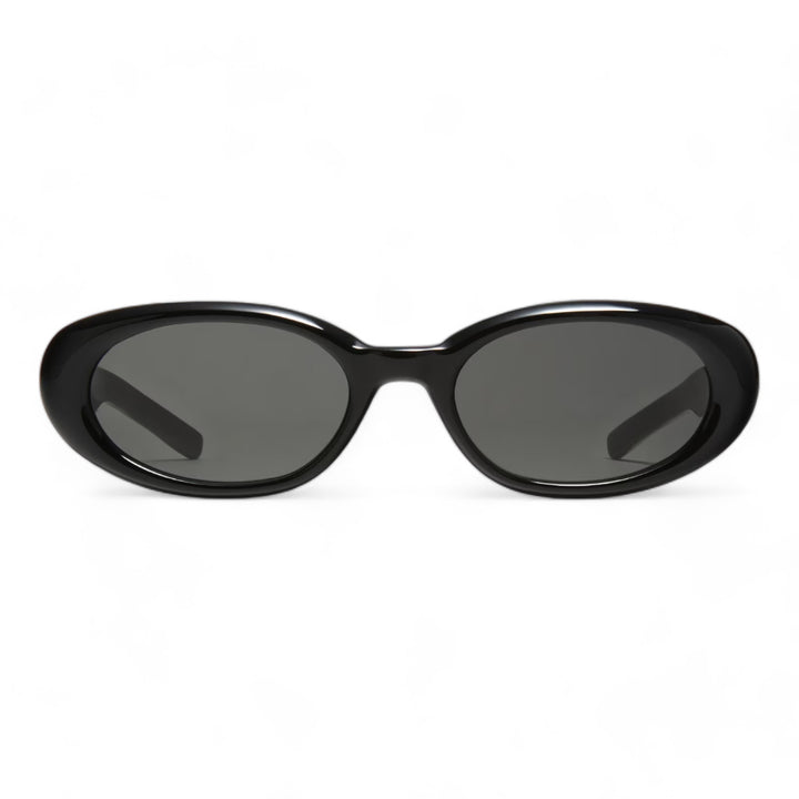Front of Crux sunglasses by Mercury Retrograde with oval Fram, grey  lense