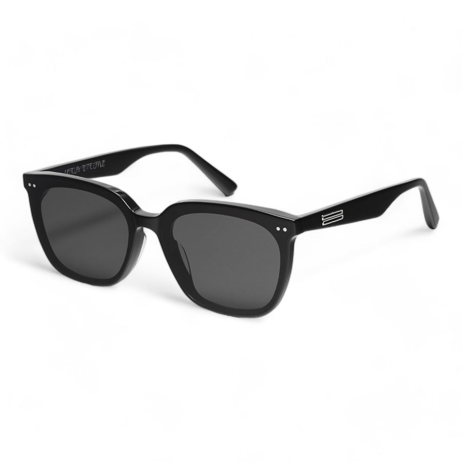 Artist in black Korean Fashion Sunglasses from the Burr Puzzle Collection by Mercury Retrograde