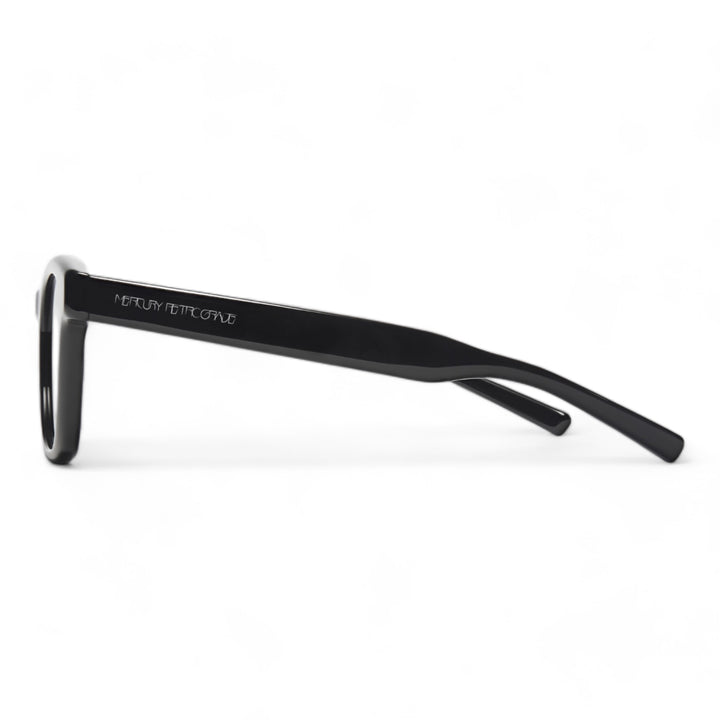 Side profile of stylish Bubblegum in black square Sunglasses from Mercury Retrograde