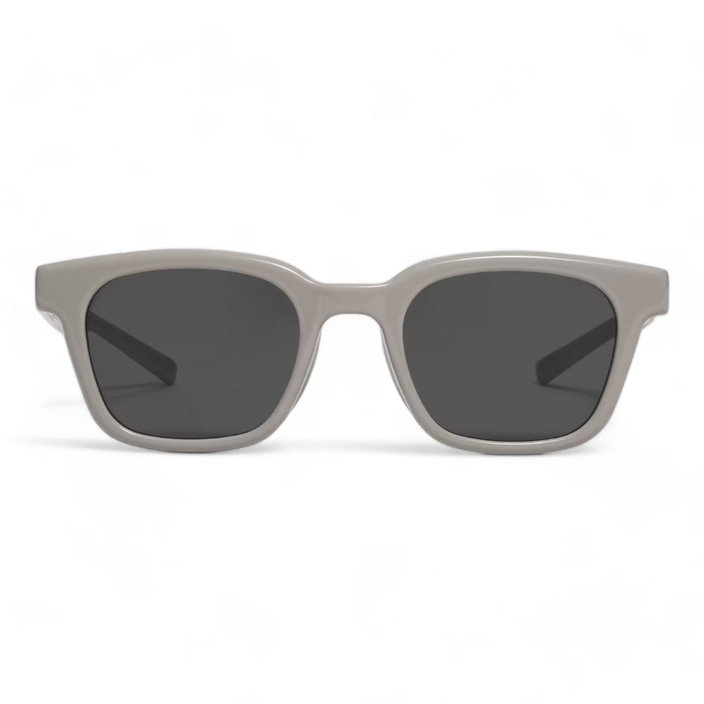 positive perspective of bubblegum sunglasses with square Frame from mercury retrograde eyewear with grey color