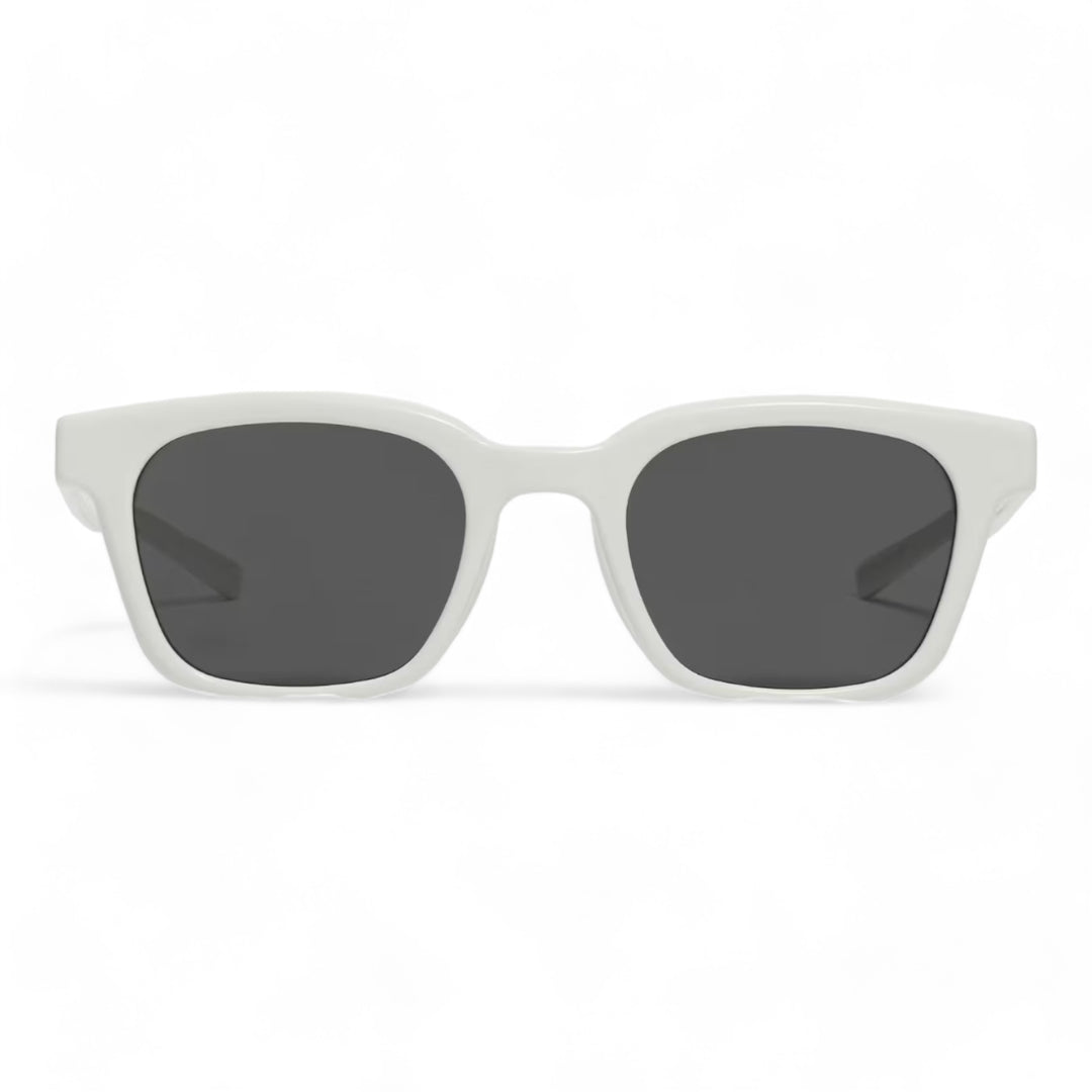 positive perspective of bubblegum sunglasses with square Frame from mercury retrograde eyewear with white color